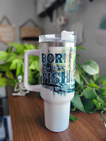 40oz Born to fish tumbler with straw