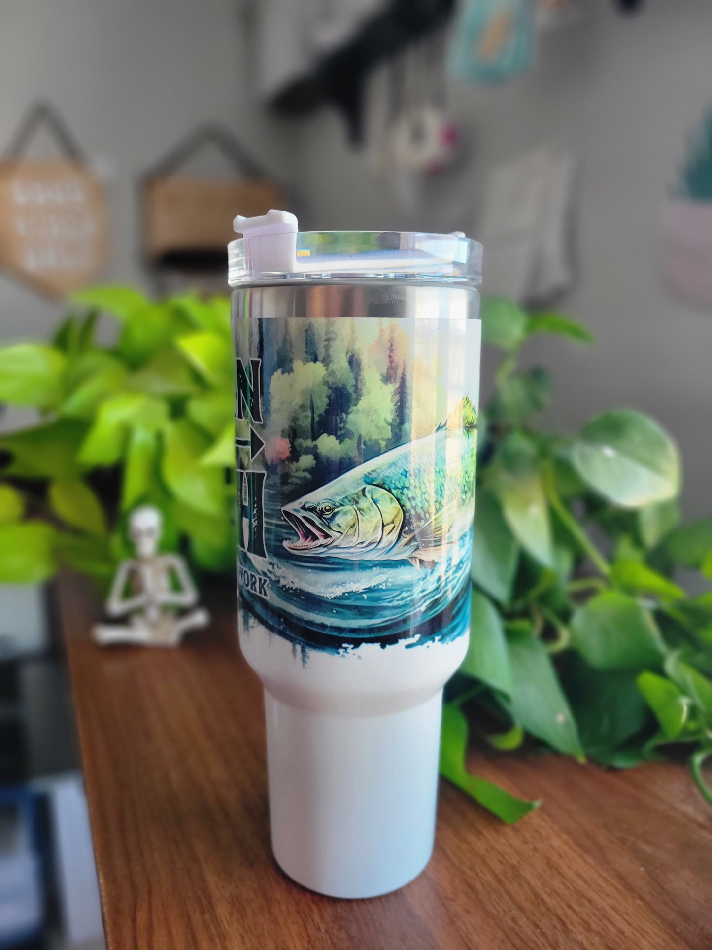 40oz Born to fish tumbler with straw