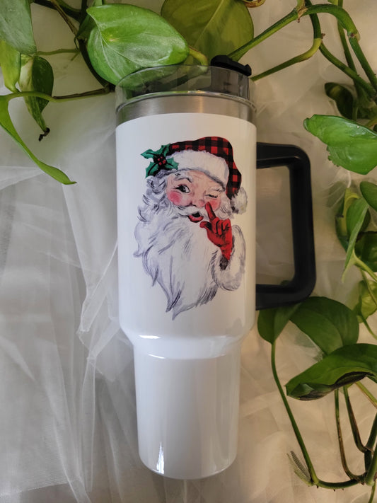 40oz candy cane/ santa tumbler with handle