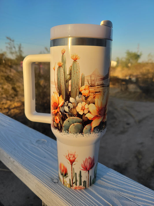 40oz desert cactus tumbler with handle