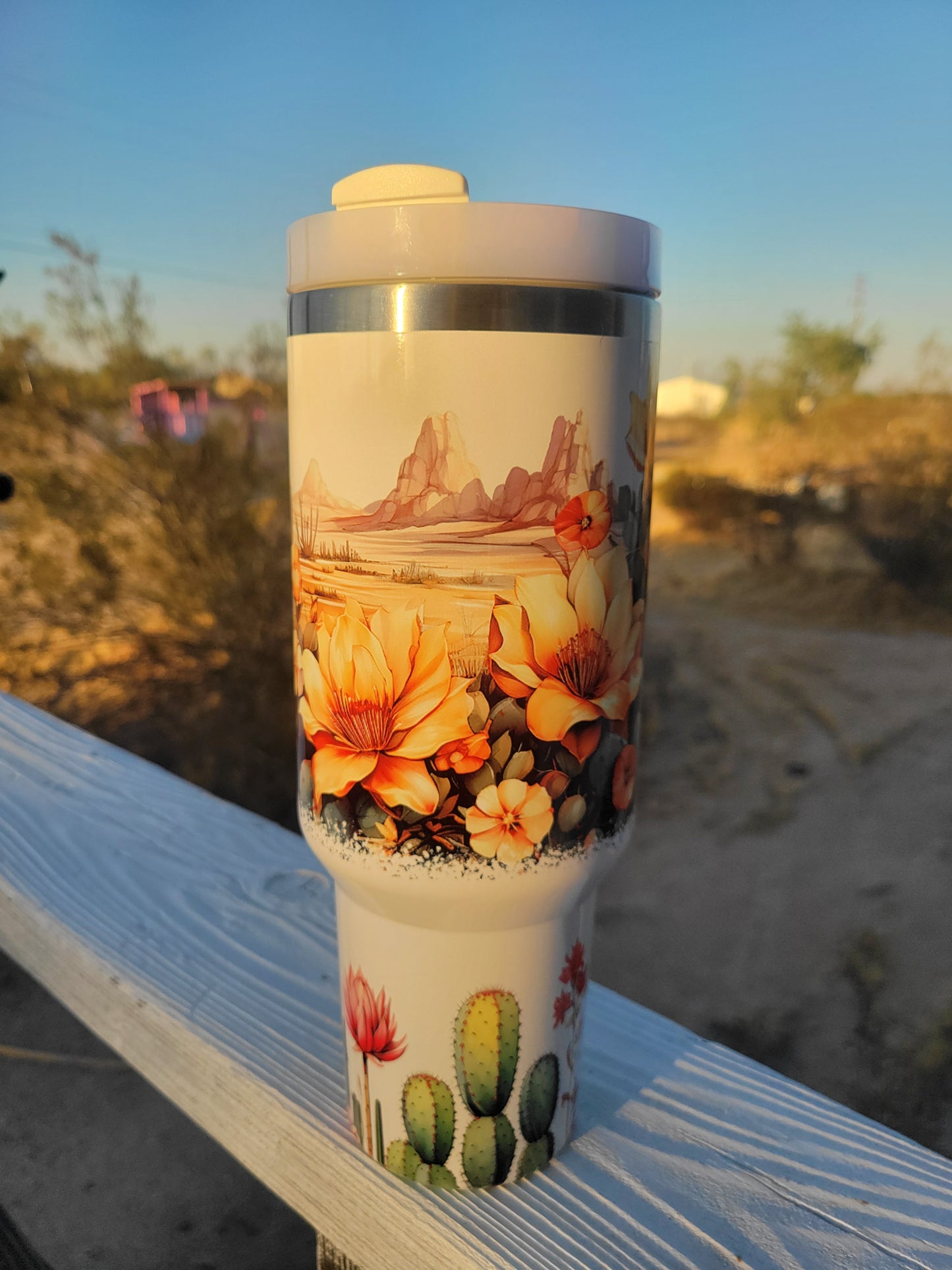 40oz desert cactus tumbler with handle