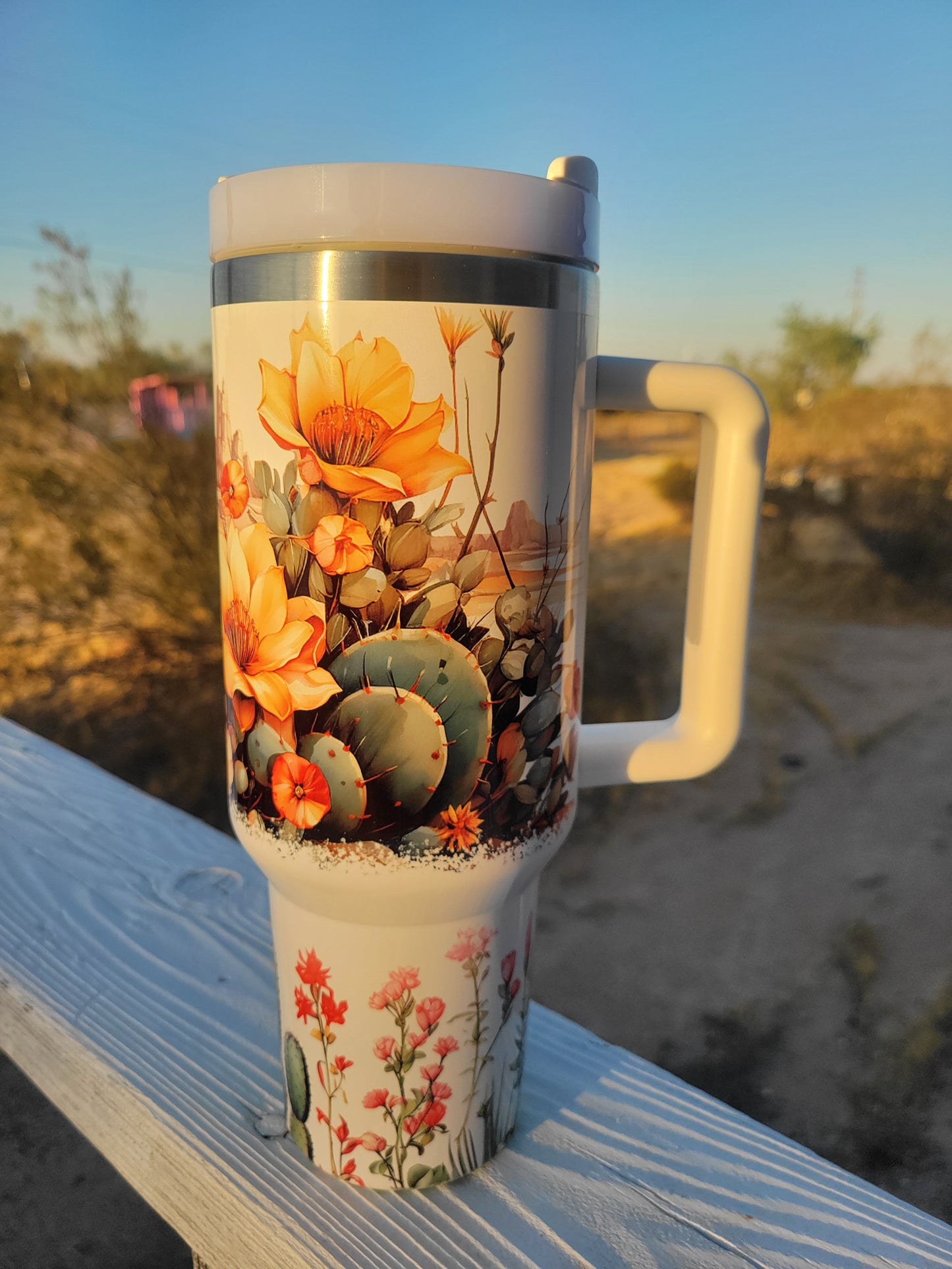 40oz desert cactus tumbler with handle